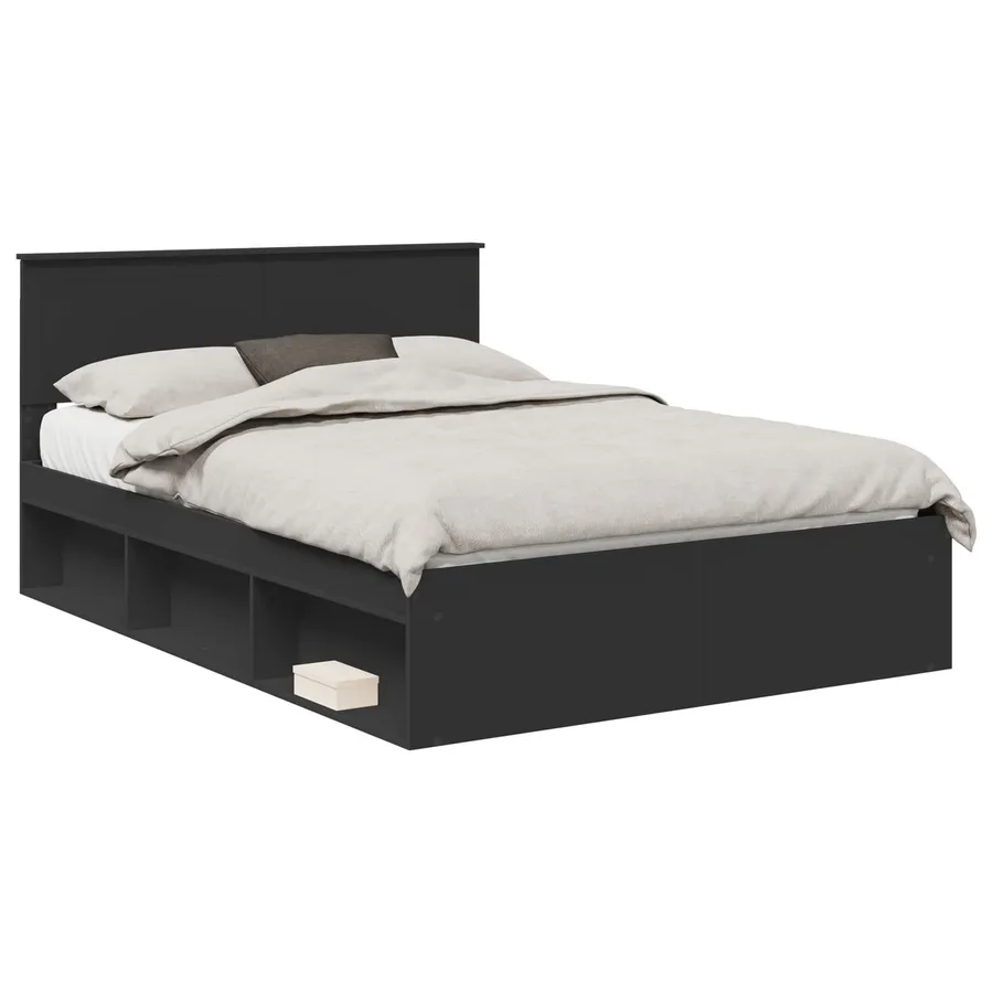 Cadre de lit avec tête de lit Noir 135 x 190 cm Pin massif - 2