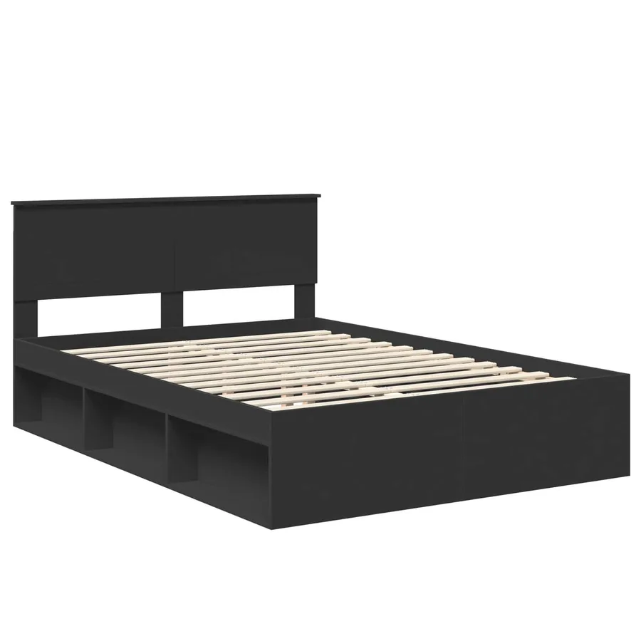 Cadre de lit avec tête de lit Noir 135 x 190 cm Pin massif - 4