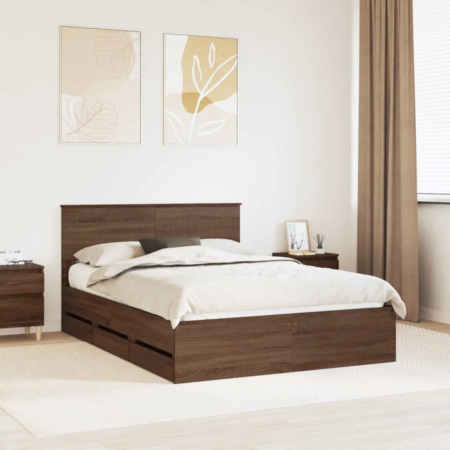 Cadre de lit Chêne brun 135 x 190 cm Bois Ingénierie