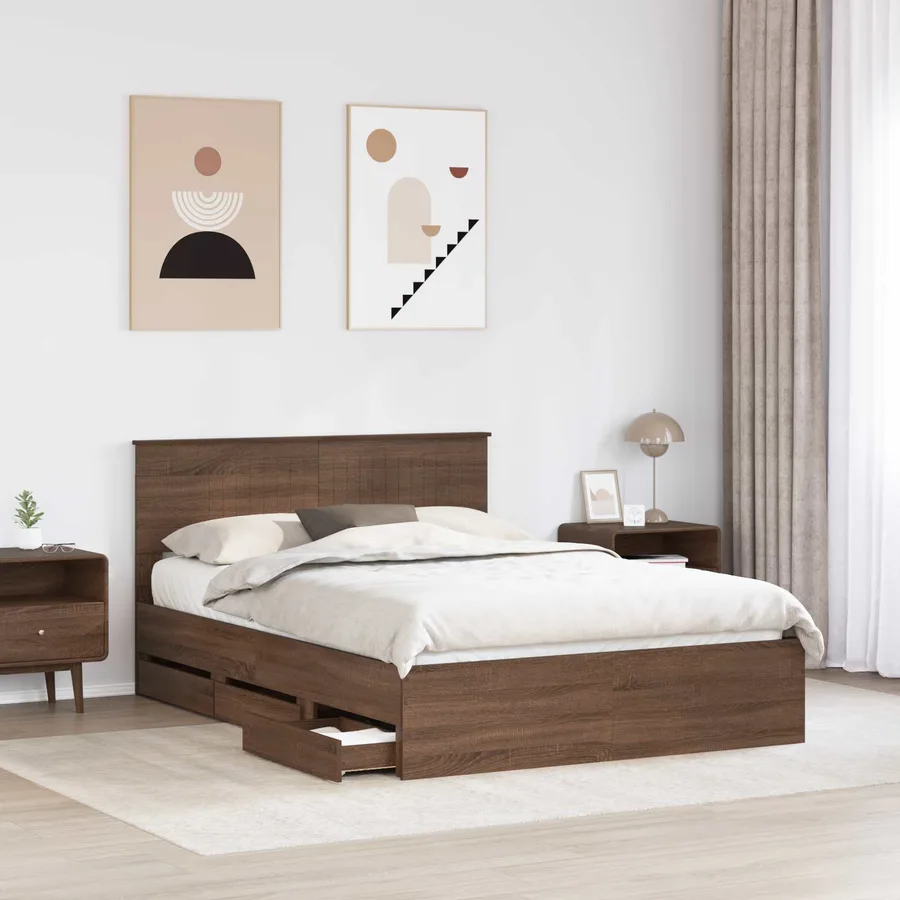 Cadre de lit Chêne brun 135 x 190 cm Bois Ingénierie - 3
