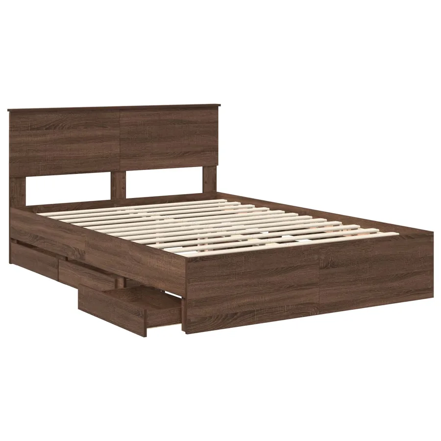 Cadre de lit Chêne brun 135 x 190 cm Bois Ingénierie - 5