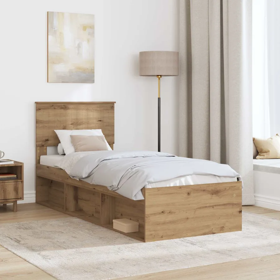 Cadre de lit Chêne artisan 75 x 190 cm Pin massif - 3