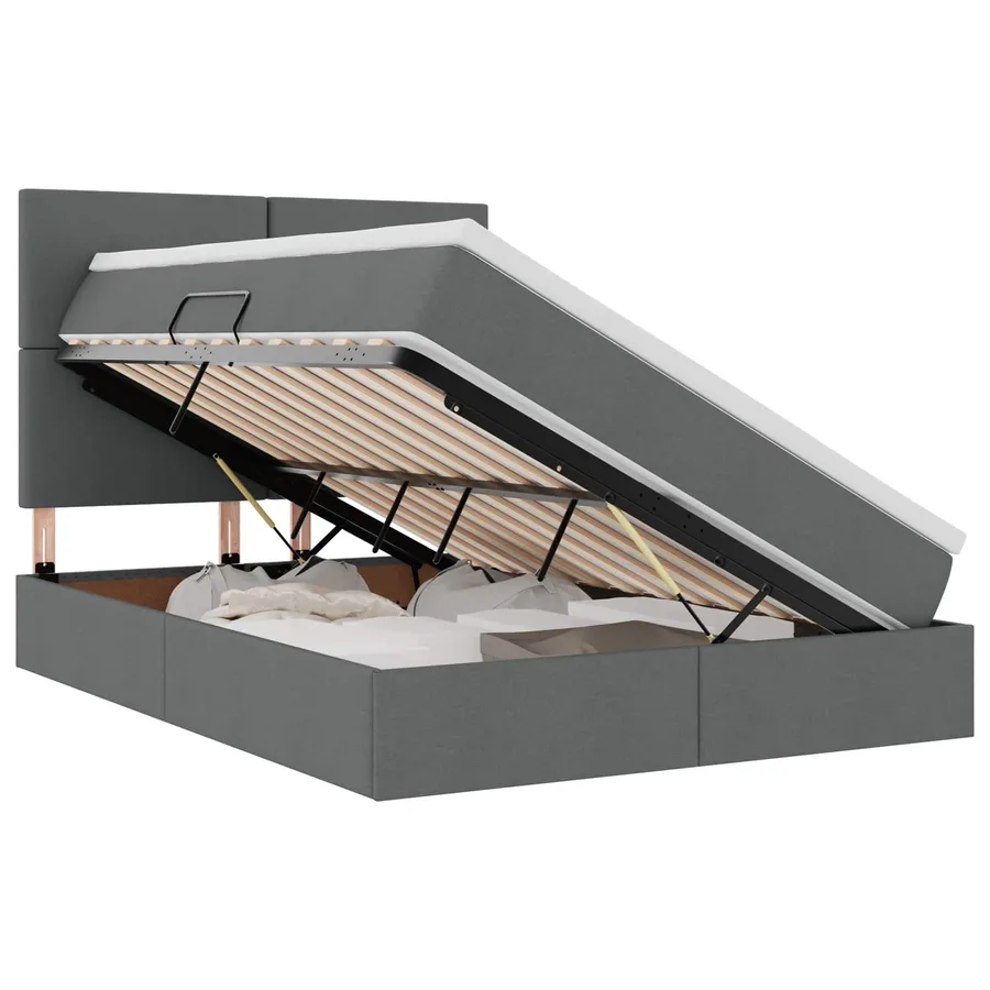 Lit de rangement LED avec matelas Gris foncé 140 x 190 cm Tissu - 2