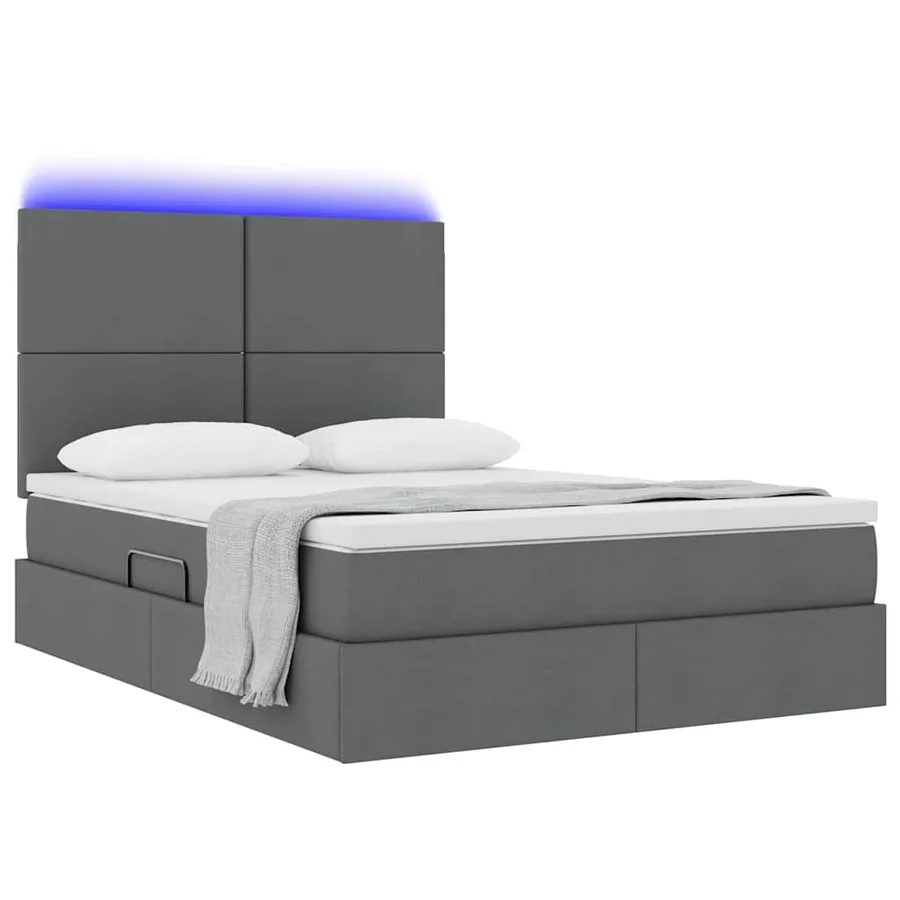 Lit de rangement LED avec matelas Gris foncé 140 x 190 cm Tissu - 3
