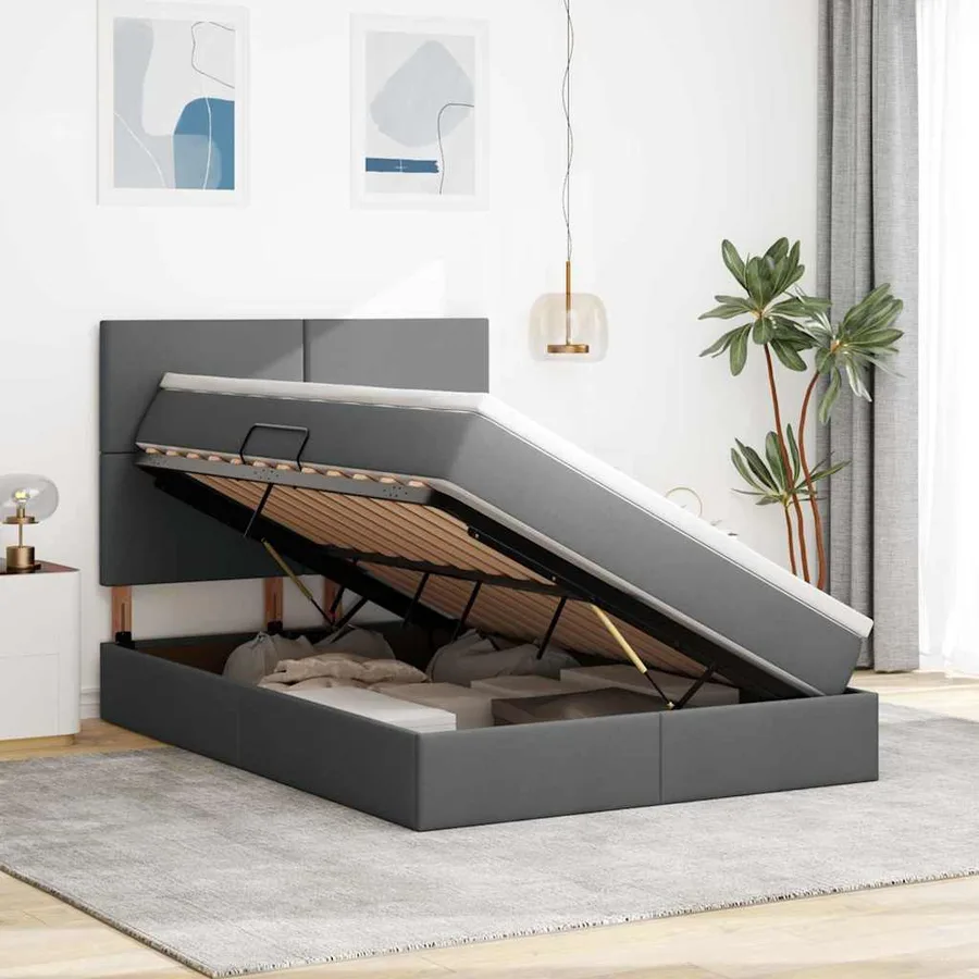 Lit de rangement LED avec matelas Gris foncé 140 x 190 cm Tissu - 4