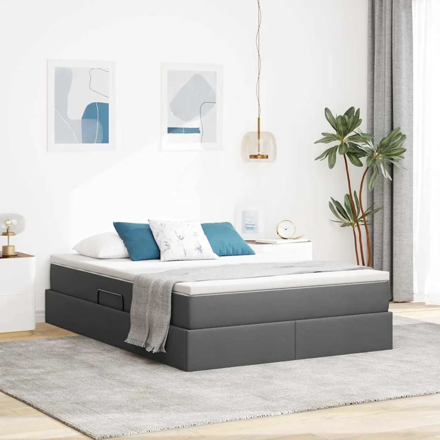 Lit avec rangement et matelas Gris foncé 140 x 190 cm Polyester