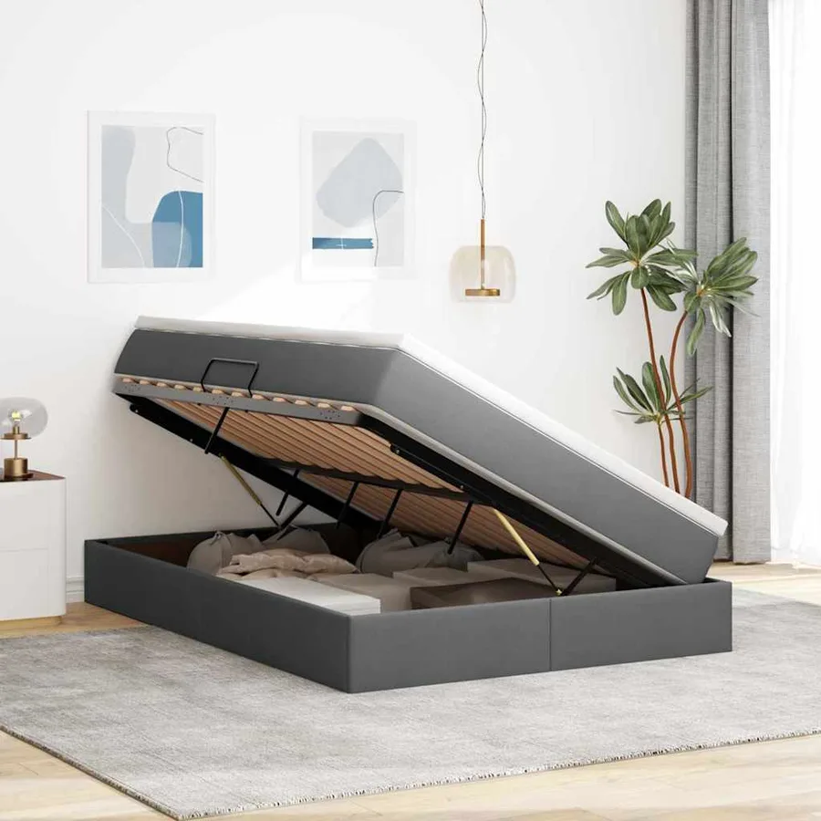 Lit avec rangement et matelas Gris foncé 140 x 190 cm Polyester - 4