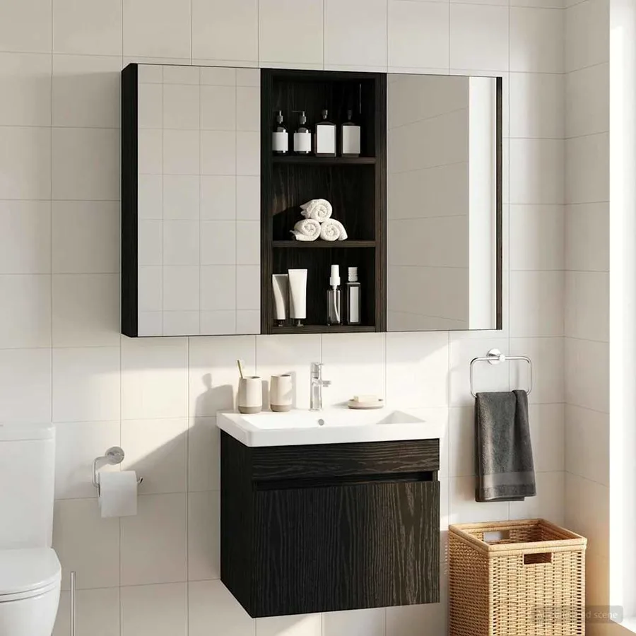Armoire murale de salle de bain Chêne Noir 30 x 14 x 70 cm - 4