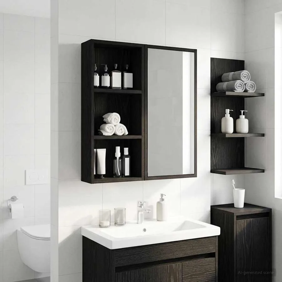 Armoire murale de salle de bain Chêne Noir 30 x 14 x 70 cm - 5