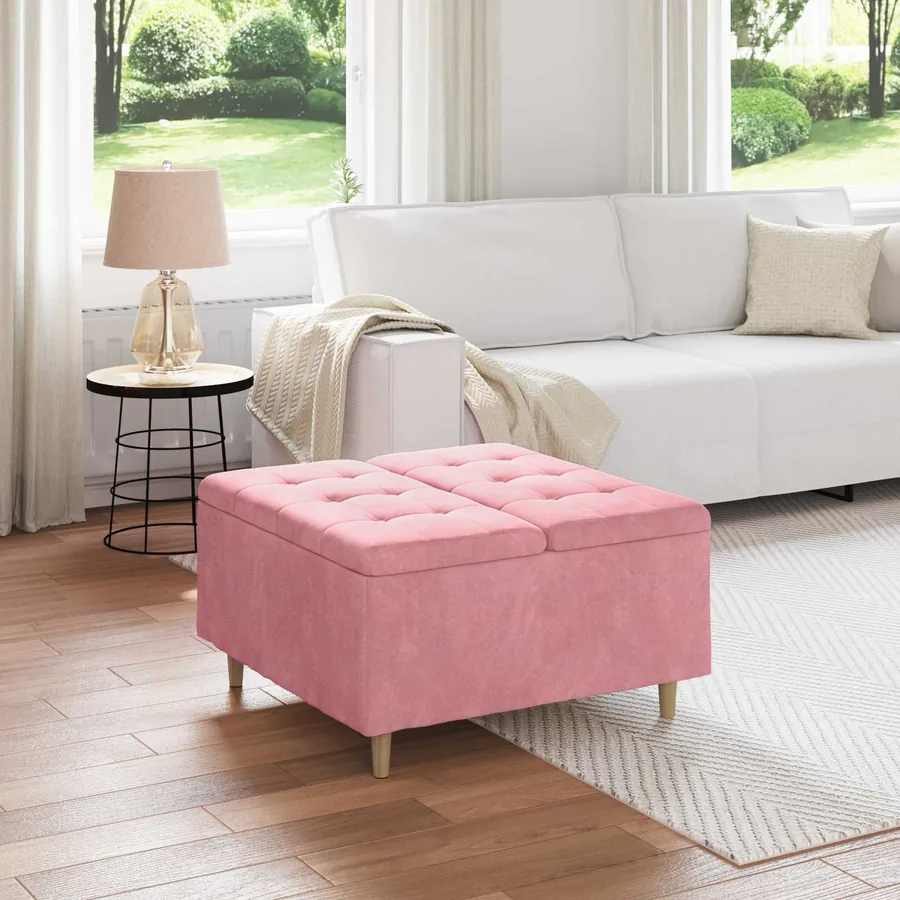 Pouf de rangement avec coussin Rose 80 x 80 x 45 cm Velours