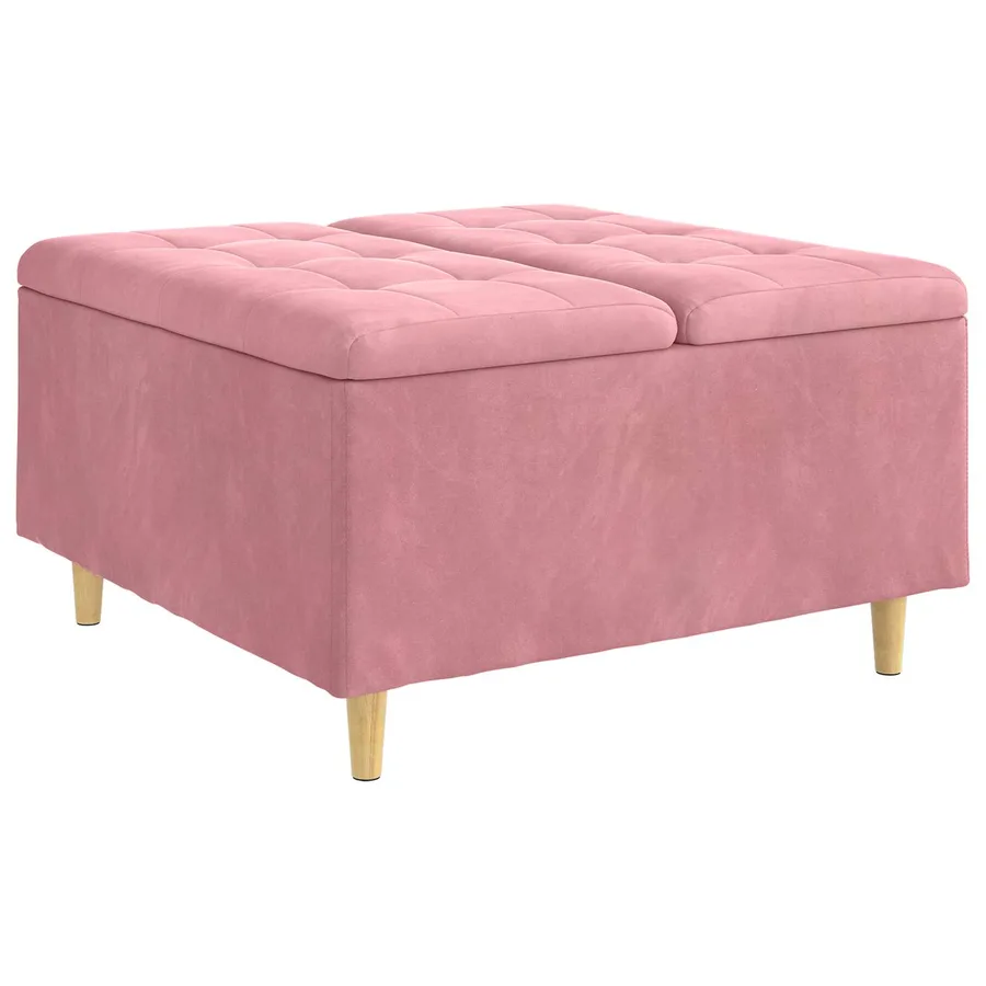 Pouf de rangement avec coussin Rose 80 x 80 x 45 cm Velours - 2