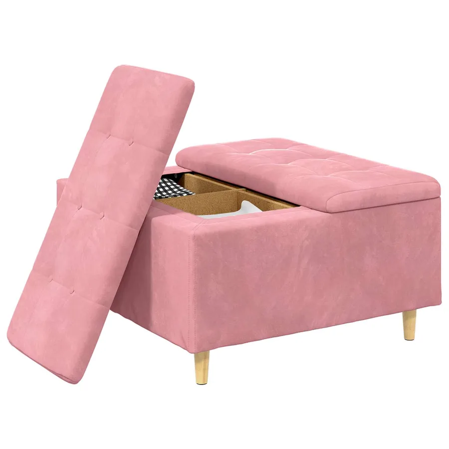 Pouf de rangement avec coussin Rose 80 x 80 x 45 cm Velours - 3
