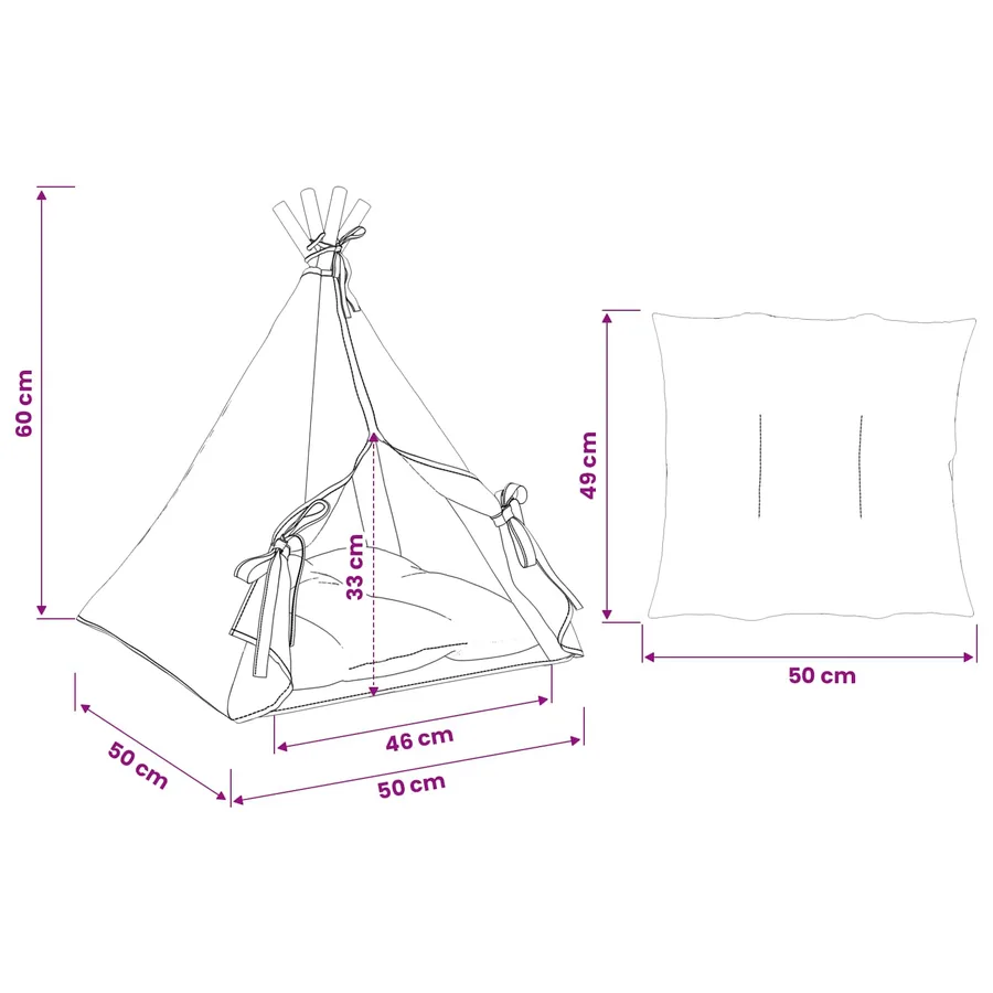 Teepee pour animaux de compagnie avec coussin 50 x 50 x 60 cm - 8