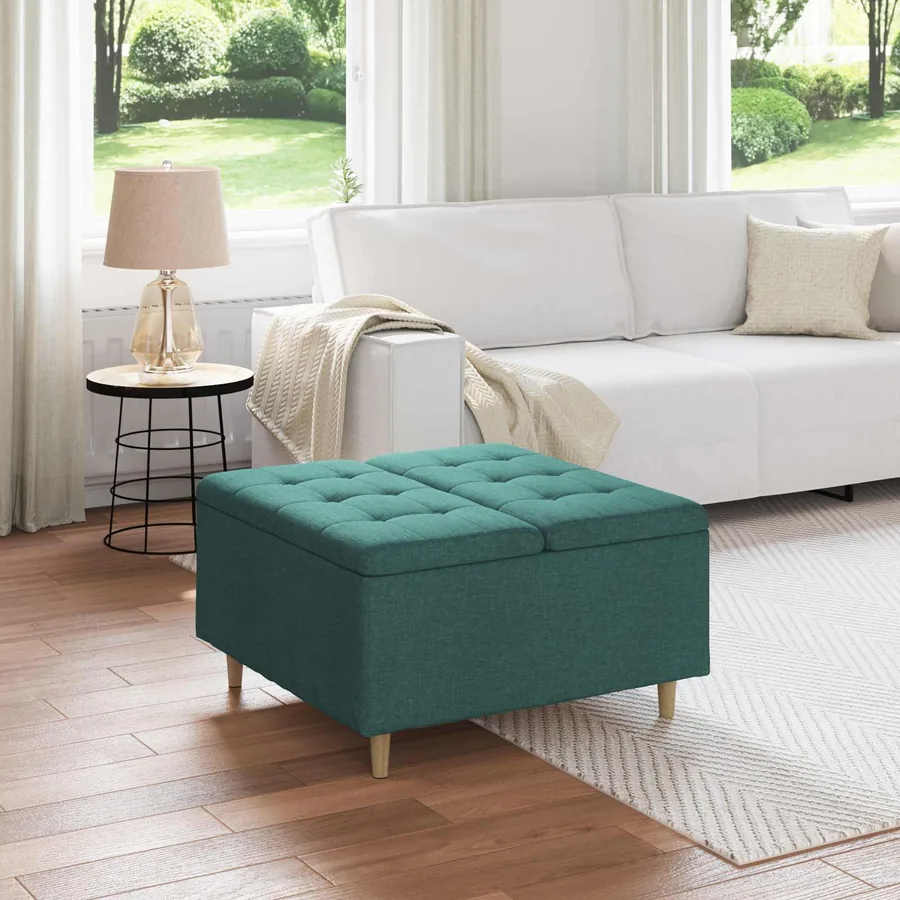 Pouf de rangement avec coussin Vert foncé 80 x 80 x 45 cm tissu