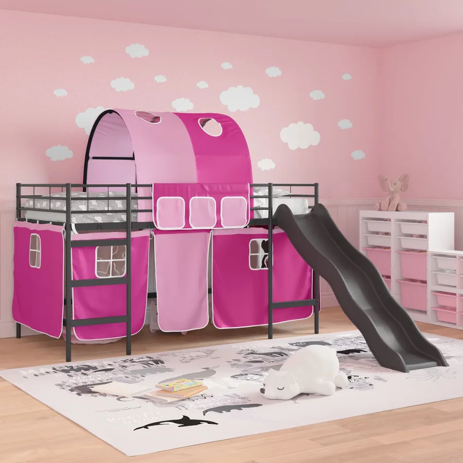 Lit mezzanine pour enfants Noir et rose 80 x 200 cm Métал - 3