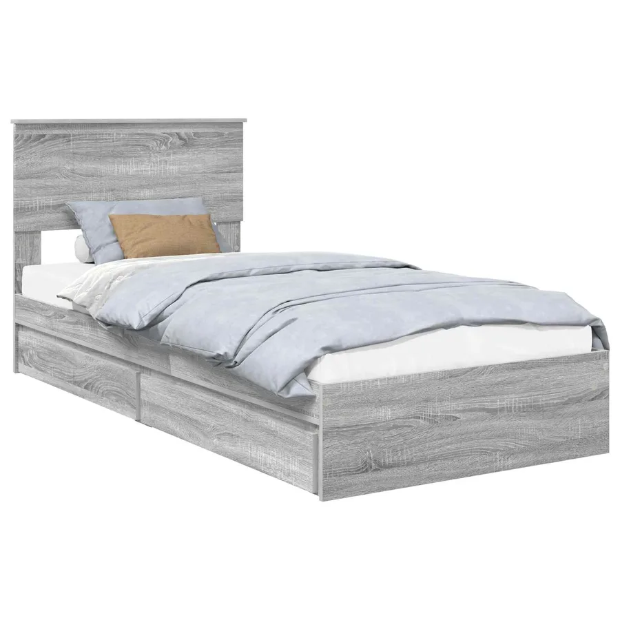 Lit de Rangement Gris Sonoma 90 x 190 cm Bois d'ingénierie - 2