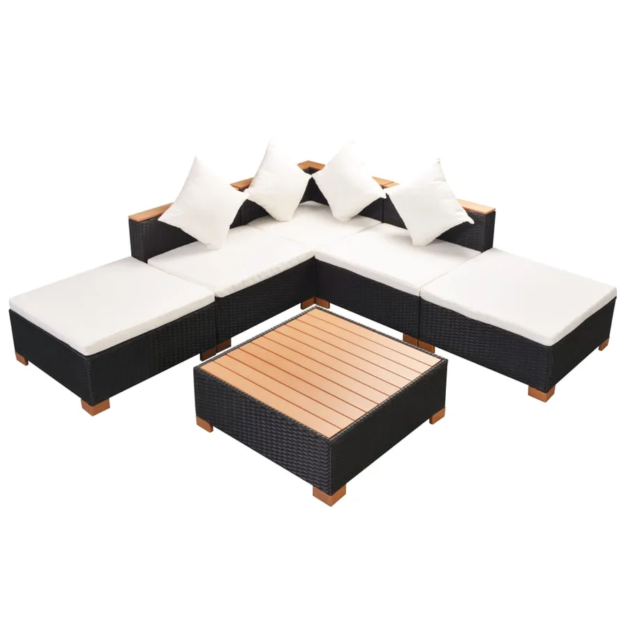 Salon de jardin 6 pcs avec coussins résine tressée noir - 2