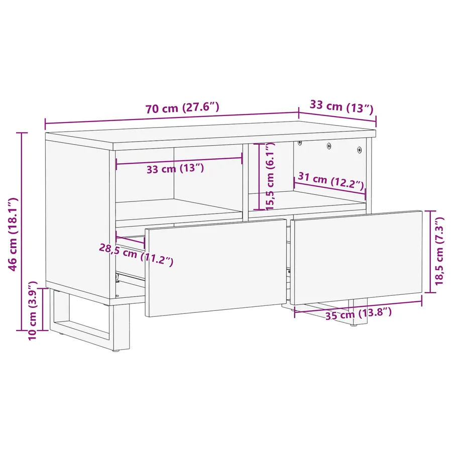 Meuble TV Marron 70 x 33 x 46 cm Bois de mangue massif - 11