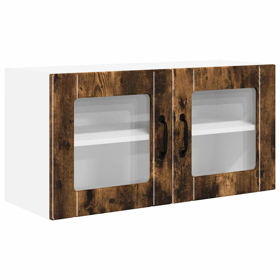 Cabinet en verre mural PORTO Chêne fumé 80 x 31 x 40 cm - 2