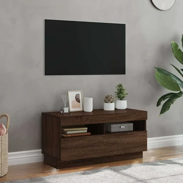 TV cabinet with LED lights brown oak 80x35x40 cm