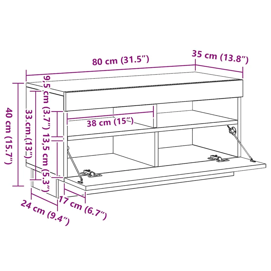 Meuble TV avec lumières LED chêne marron 80x35x40 cm - 16