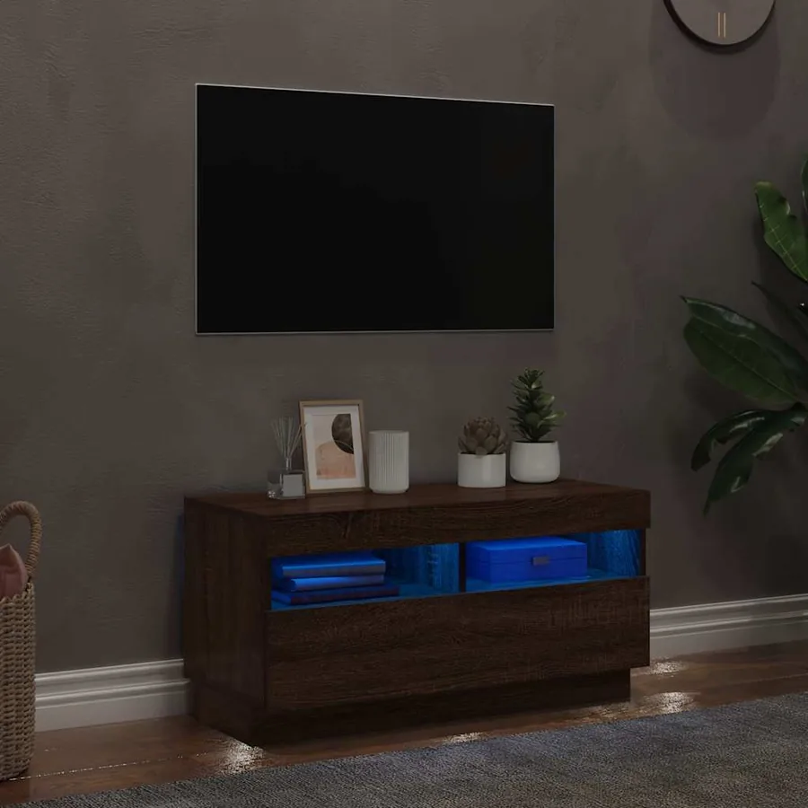 TV cabinet with LED lights brown oak 80x35x40 cm - 3