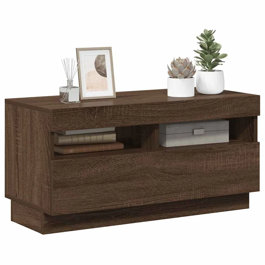 TV cabinet with LED lights brown oak 80x35x40 cm - 4