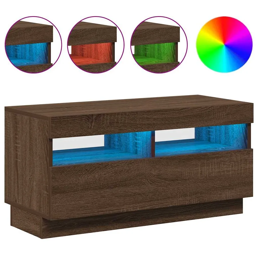 TV cabinet with LED lights brown oak 80x35x40 cm - 5