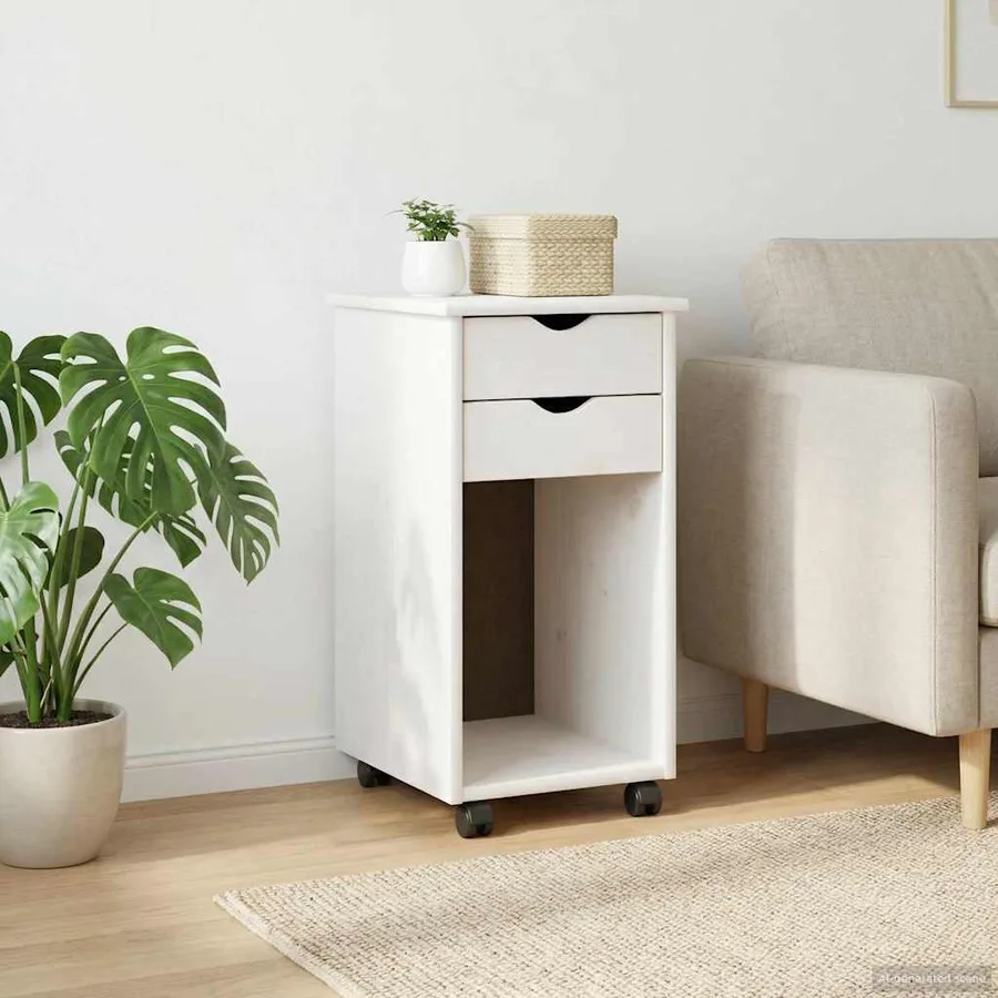 Cabinet roulant Blanc 34 x 39 x 65,5 cm Pin massif - 3
