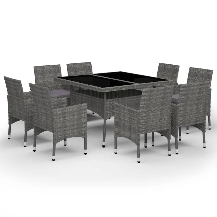 Ensemble à manger de jardin 9 pcs Résine tressée et verre Gris - 2