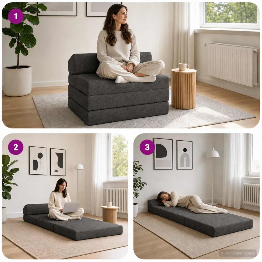 Canapé-lit pliable Gris foncé 200 x 70 x 10 cm Tissu - 7