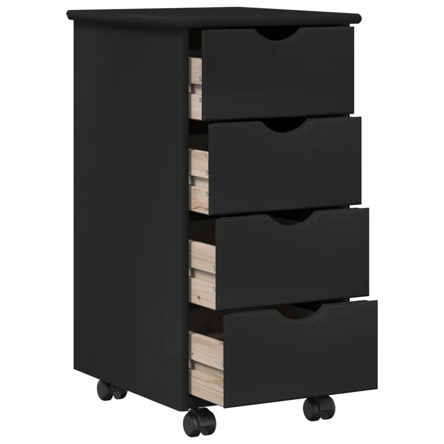 Cabinet roulant Noir 34 x 39 x 65,5 cm Bois de Pin Massif - 4