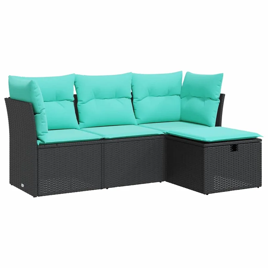 Salon de jardin 4 pcs avec coussins noir résine tressée - 2