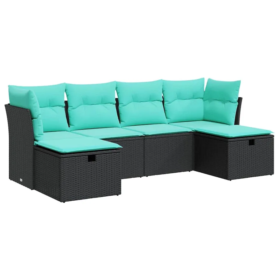 Salon de jardin 6 pcs avec coussins noir résine tressée - 2
