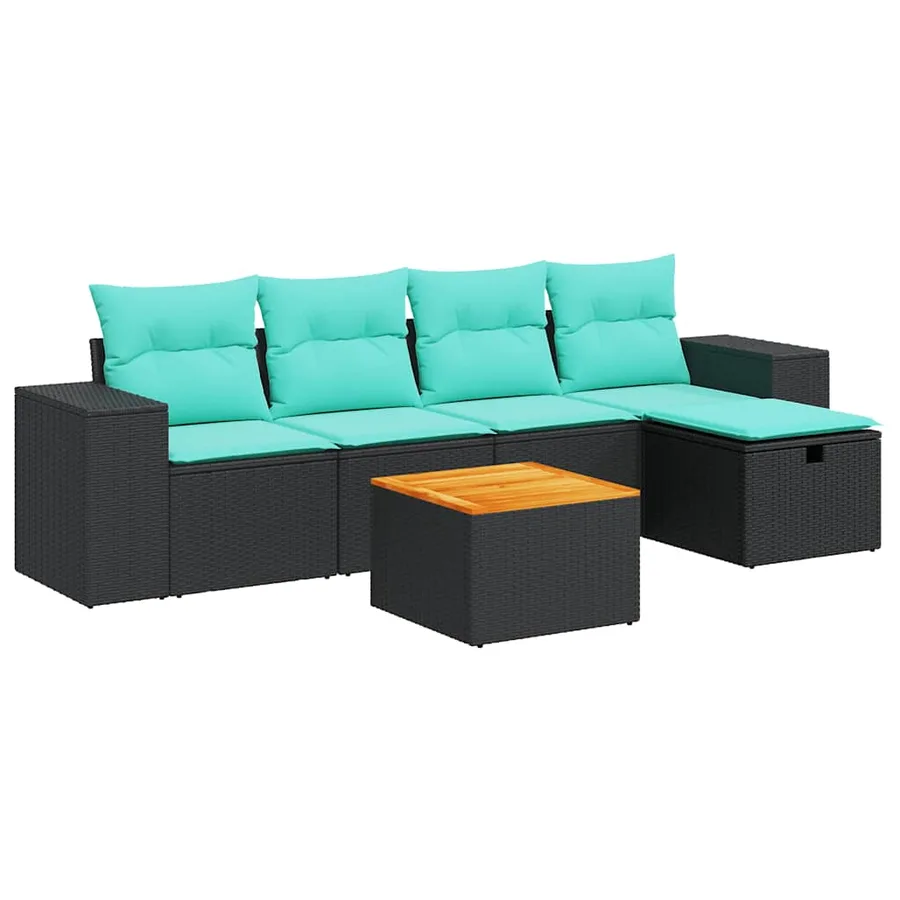 Salon de jardin 6 pcs avec coussins noir résine tressée - 2