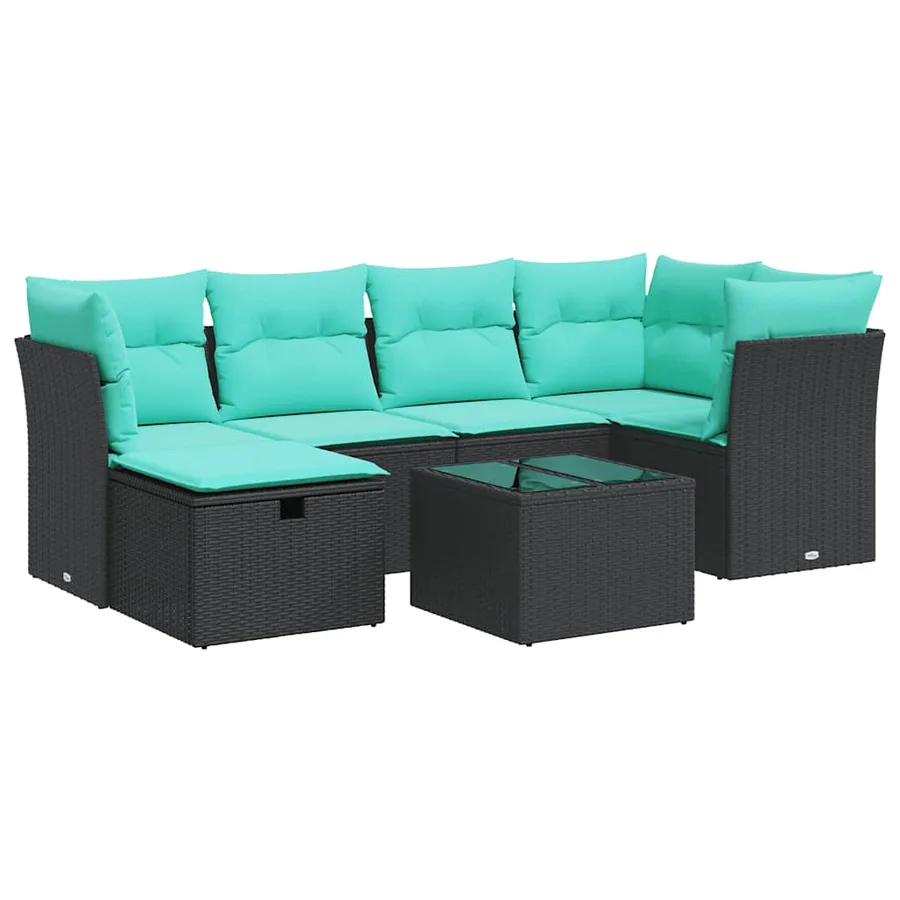 Salon de jardin 7 pcs avec coussins noir résine tressée 55 x 62 x 69 cm - 60,8 kg - 2