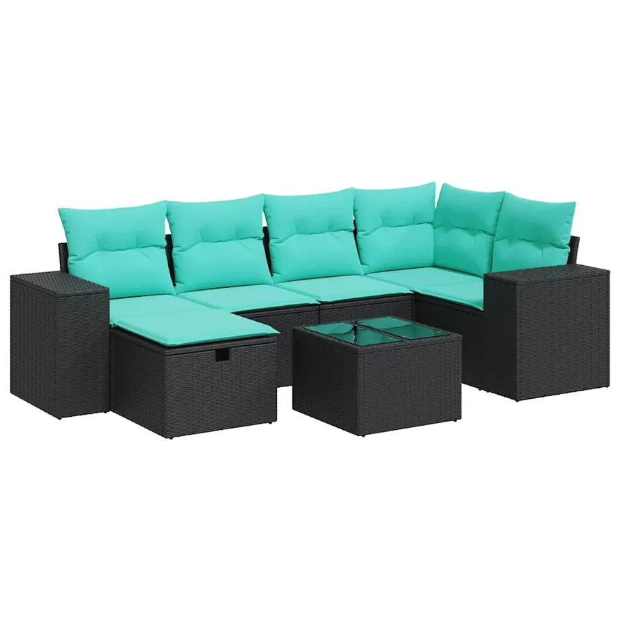 Salon de jardin 7 pcs avec coussins noir résine tressée 55 x 62 x 69 cm - 63,4 kg - 2