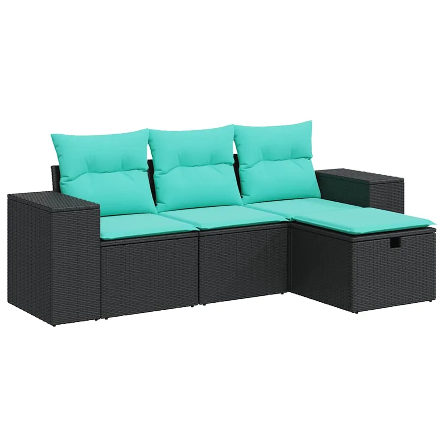 Salon de jardin 4 pcs avec coussins noir résine tressée - 2