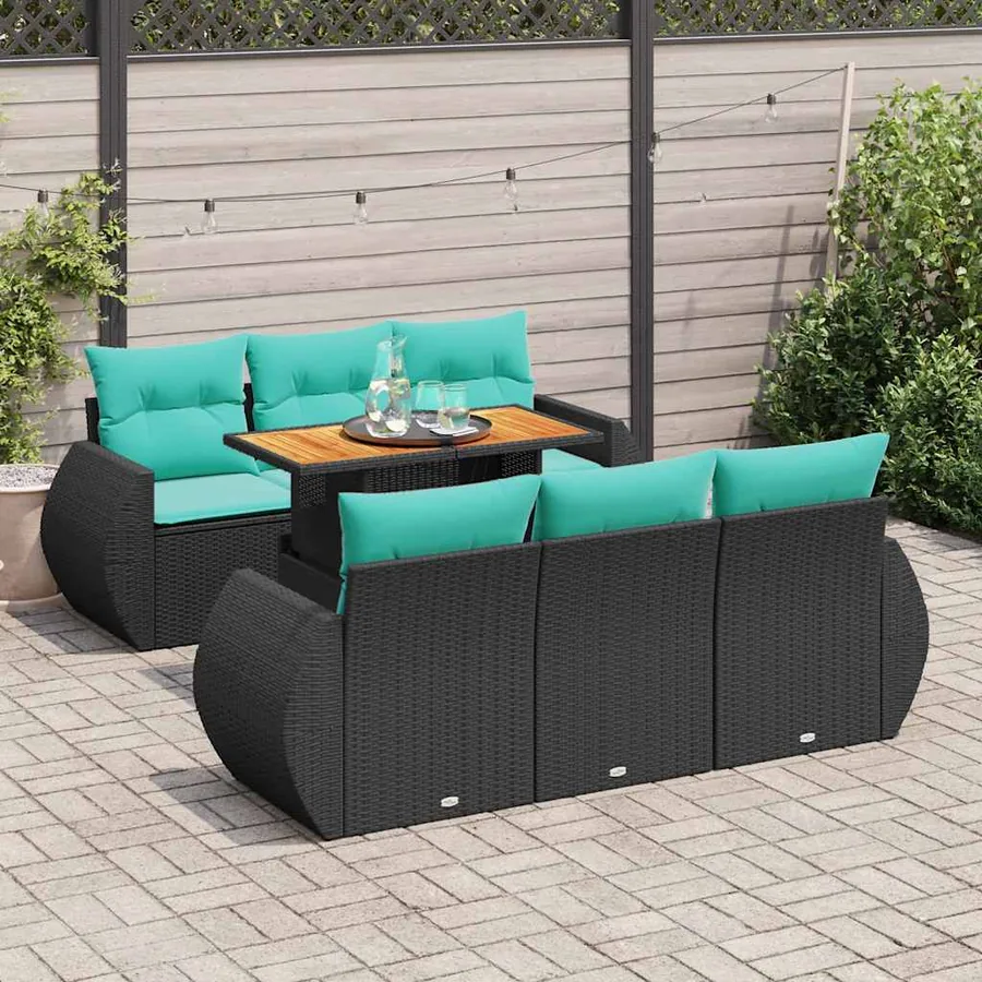Salon de jardin 7 pcs avec coussins noir résine tressée 55 x 62 x 69 cm - 69,2 kg