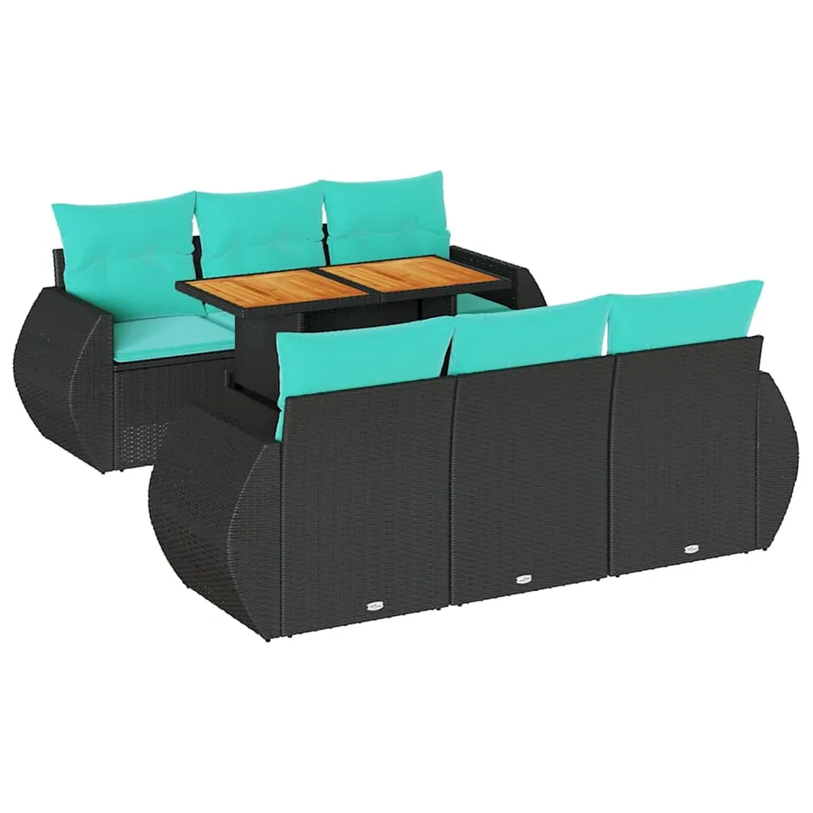 Salon de jardin 7 pcs avec coussins noir résine tressée 55 x 62 x 69 cm - 69,2 kg - 2