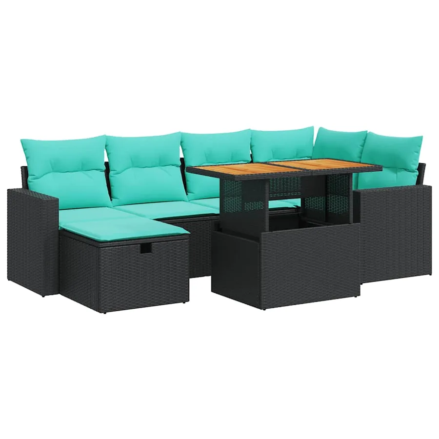 Salon de jardin avec coussins 7pcs marron résine tressée acacia - 2