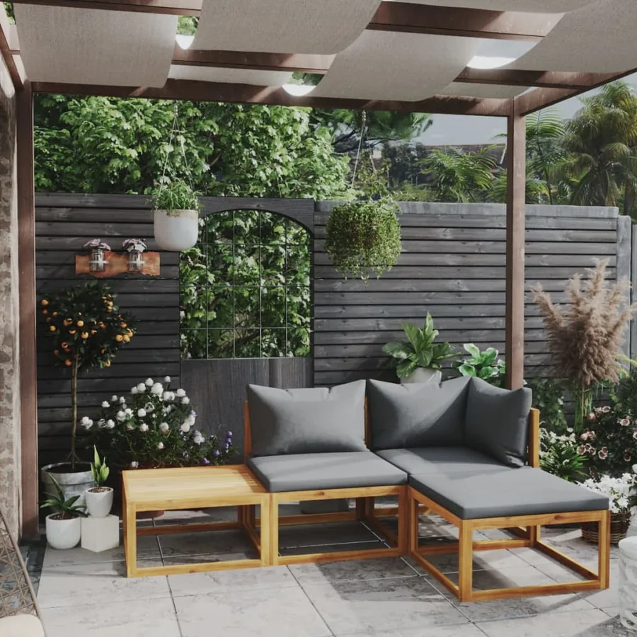 Salon de jardin 4 pcs avec coussin Bois d'acacia solide