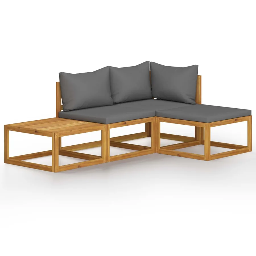 Salon de jardin 4 pcs avec coussin Bois d'acacia solide - 2