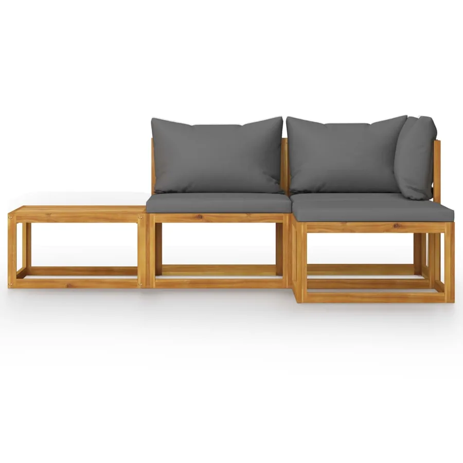 Salon de jardin 4 pcs avec coussin Bois d'acacia solide - 3
