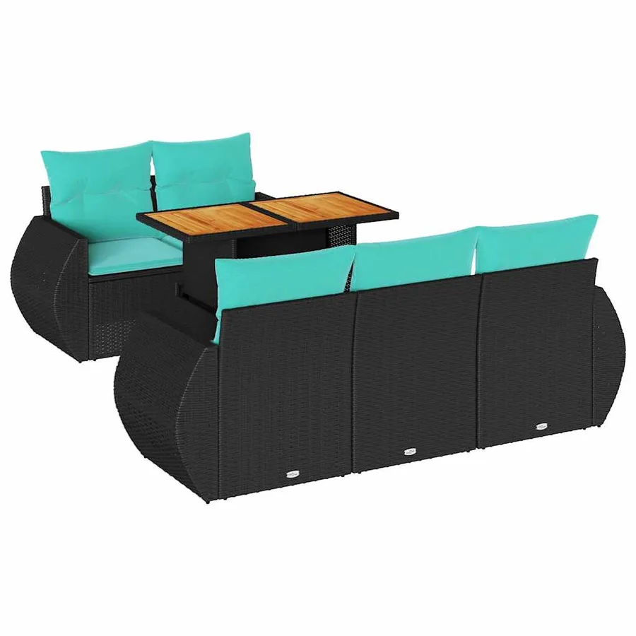 Salon de jardin 6 pcs avec coussins noir résine tressée - 2