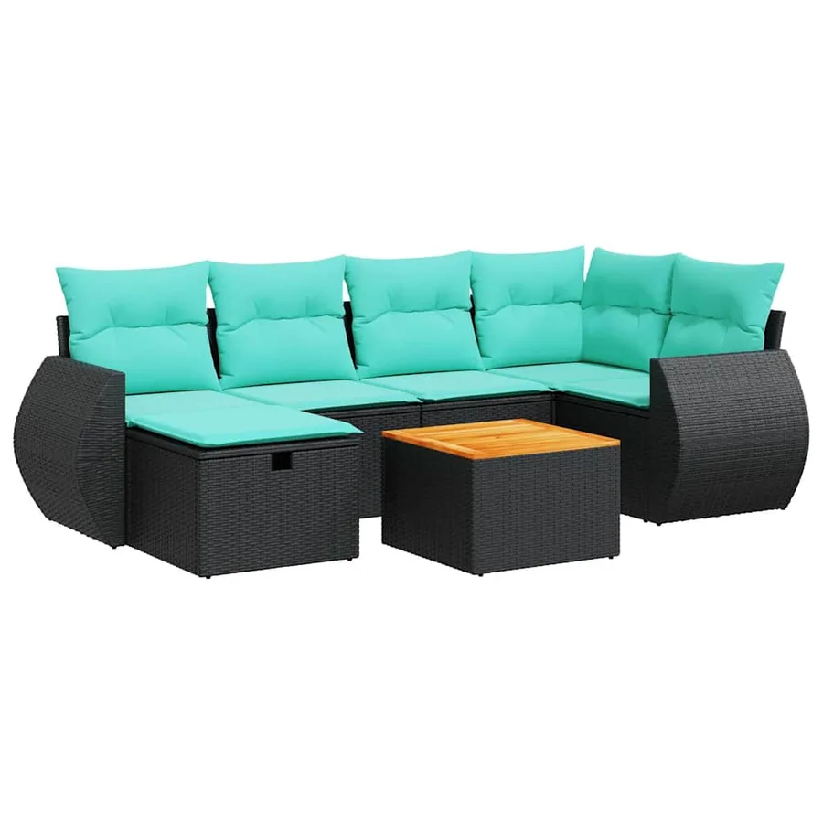Salon de jardin 7 pcs avec coussins noir résine tressée 55 x 62 x 69 cm - 60,0 kg - 2