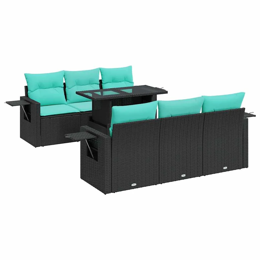 Salon de jardin avec coussins 7pcs noir résine tressée acacia - 2