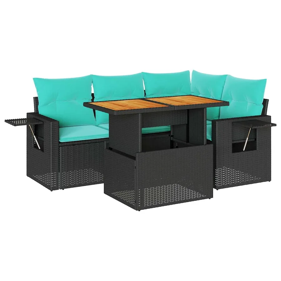 Salon de jardin 5 pcs avec coussins noir résine tressée - 2