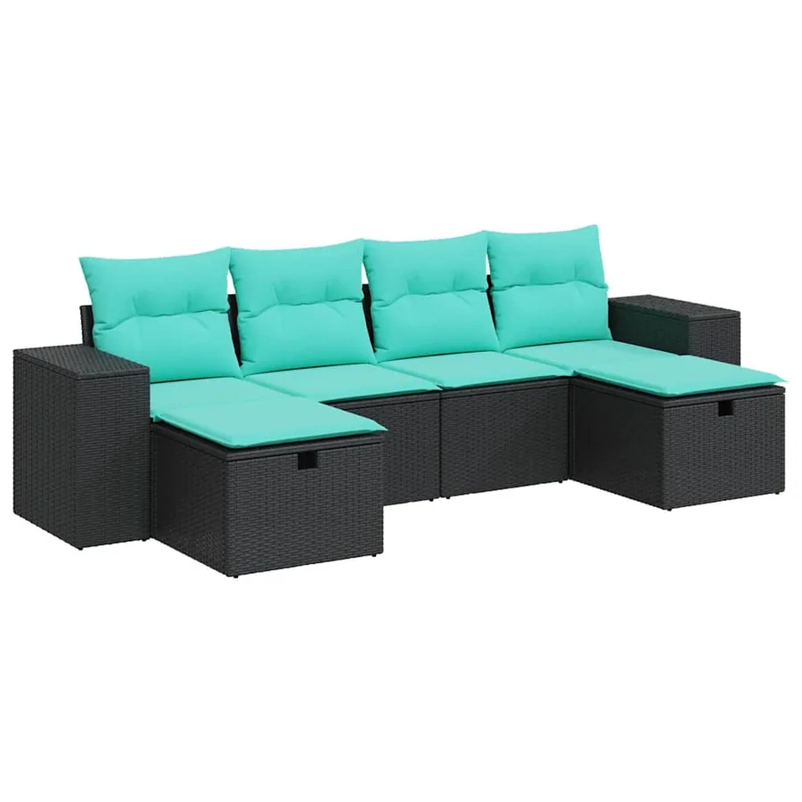 Salon de jardin 6 pcs avec coussins noir résine tressée - 2
