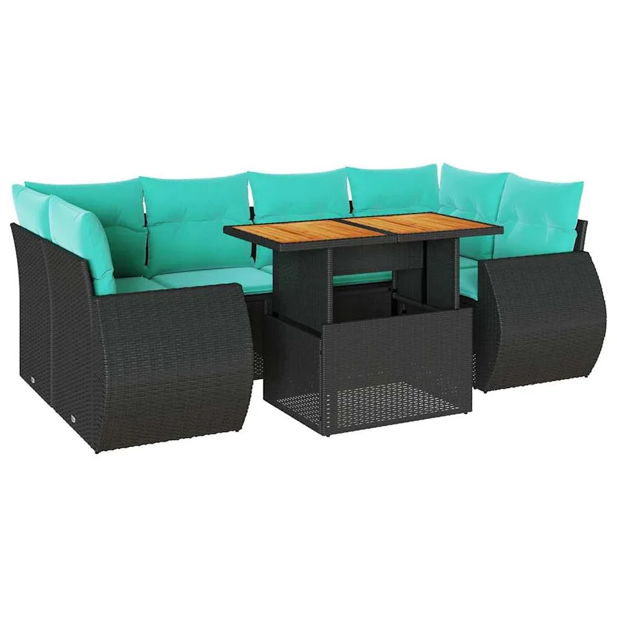 Salon de jardin 7 pcs avec coussins noir résine tressée 55 x 62 x 69 cm - 69,2 kg - 2